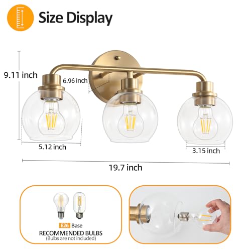 Image of Bathroom Light Fixtures Gold Vanity Light 3 Light Brushed Brass