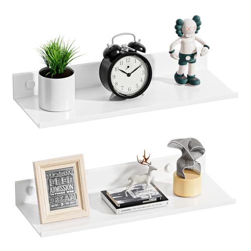 Wisfame Estanterias de Pared sin Taladrar Juego de 2, Blanca Baldas Flotantes Pared de Salón Decoración, Estantes Flotante de Metal para Dormitorio, Baño, Oficina, Cocina
