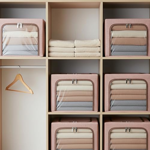 Image of Yellow Weaves 4 Pcs Clothes Organizer for Wardrobe, Foldable, Stackable, Space Saver Closet Basket, Cupboard Almirah Organizer, Storage Box for Clothes (Coral Pink, Regular)