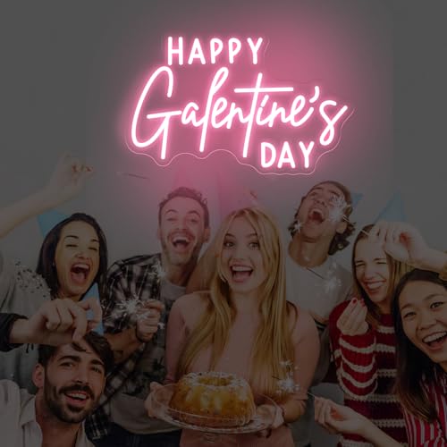Image of Happy Galentine's Day Neon Sign, Custom Girls Valentine's Day LED Light Friends Girls Party, Galentine's Party Decor Gift For Friends, 16.5 inchx10.2 inch