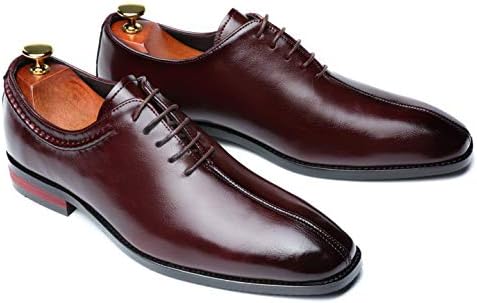 Mens Lace Up Dress Shoes Italy Prince Classic Modern Formal Leather Men Wholecut Oxford Shoes Burgundy 9 US | Image 3