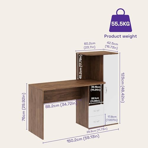 Image of Wakefit Cupen Engineered Wood Study Table - Columbian Walnut & Frosty White