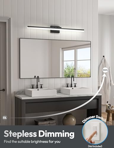 Image of VOLISUN Modern Bathroom Vanity Light 39.4 inch, 34W Dimmable 5CCT Led Bathroom Light Fixture Over Mirror, Black Bar Vanity Light for Bathrooms Mirror Cabinets Bedroom