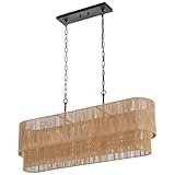ELYCCUPA 42” Boho Chandelier Coastal 2 Layers Hand Woven Rattan Pendant Light Linear Large Island Light for Dining Room Kitchen Island Living Room, UL Listed