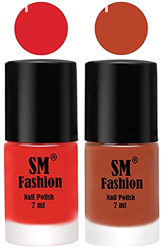 Image of Long Lasting Nail Polish | Nail Paint Combo 7 ml Each) - Set of 2 Candy Orange-Light Coral