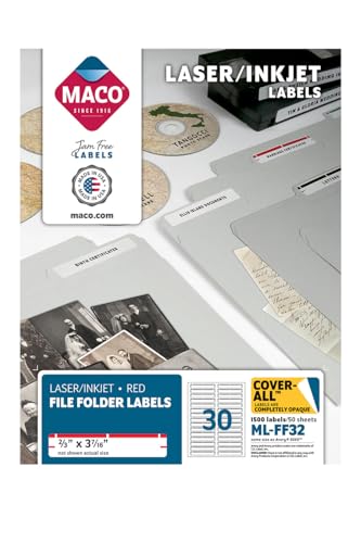 Étiquettes dossier rouges MACO Ml-ff32 jet d'encre et laser 1500 unités