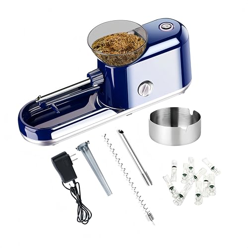 Electric Cigarette Rolling Machine Automatic Electric Cigarette Injector Machine Set with Metal Ashtray Cigarette Tips 3 in 1 Tubes for King/Regular/Slim 100s Cigarette and Pre Roll Cones (Blue)