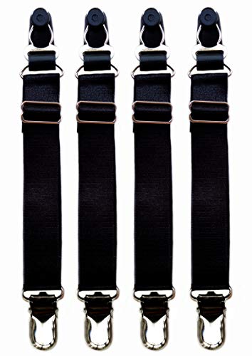 Stocking Clip Garter Adjustable Elastic Belt Two-Way Socks Lace Garter Multifunctional Fixing Clip Non-Slip 4pcs (Black one Plastic Buckles)
