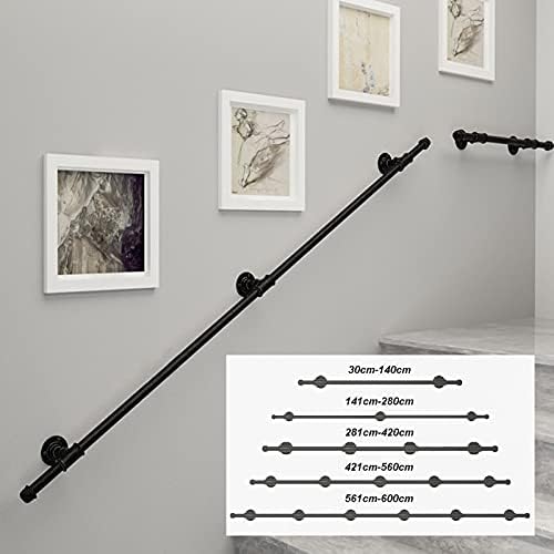 Iron Water Pipe Stair Brackets Kit - Wall Mount Handrail for Indoor & Outdoor Stairs, 16FT/4.8M - Durable Banister Support, Stylish Industrial Design