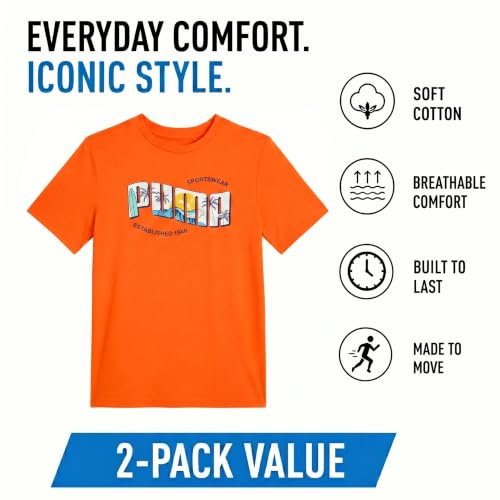 Image of PUMA Boys T-Shirts Athletic Crewneck Short Sleeve Tees (Sizes S-XL) | Soft Breathable Cotton Blend, Comfortable Casual Fit, Great for School, Play & Everyday Wear