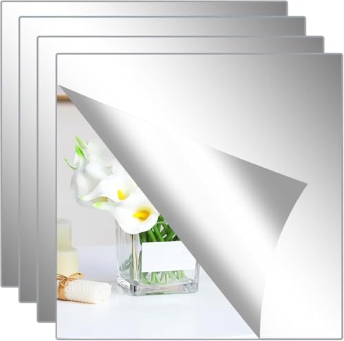 Mirror Stickers for Walls 4 Packs Self Adhesive Stick on Mirrors Tiles