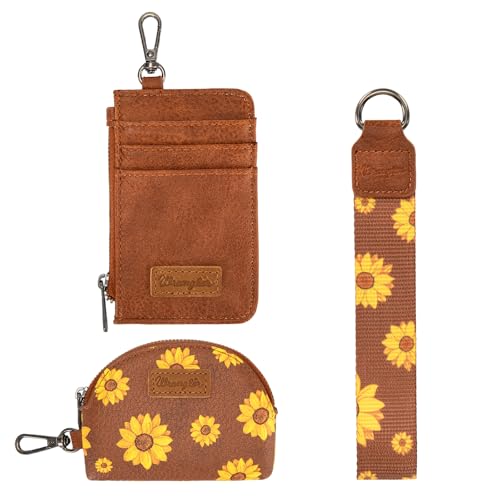 Image of Wrangler KeyChain Wristlet Wallets for Women Sunflower Floral Dual Pouch Wristlet Western Credit Card Holder Wallet with Zipper Pocket