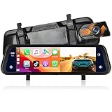 Motorsi Cámara Coche 9.66" Espejo con Apple Carplay Inalámbrico, Android Auto con Cámara Trasera HD, IPS Táctil Doble 1080P Cámara Espejo Coche, 2 Pantallas Divididas, Bluetooth