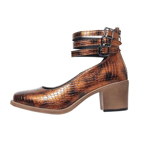 Women's Pumps Closed Toe Retro Mary Jane Comfortable Chunky Low Block Heels Triple Buckle Strap Dress Shoes2