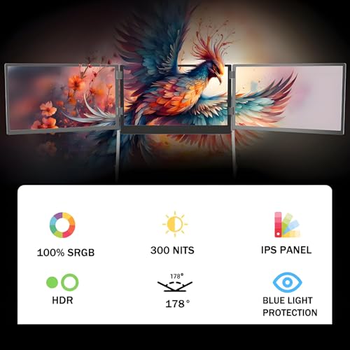 Image of 15.6 inch FHD 1080P Laptop Screen Extender - Ultra-Slim Triple Portable Monitor with IPS Display, Built-in Speakers, Foldable Design for Mac & Windows Users