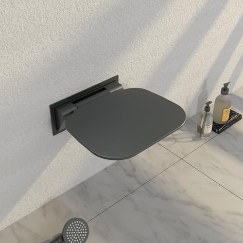 Bernkot Vergrößerter Duschsitz klappbar Wandmontage, Schwarz Klappsitz Dusche, 40×40cm Duschhocker für Badezimmer, Duschstuhl klappbar für Badezimmer-Neuinstallation & Badezimmer-Renovierung