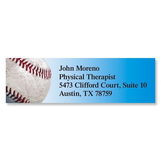 Baseball Small Return Address Labels - Set of 240 2" x 5/8" Self-Adhesive, Flat-Sheet Labels