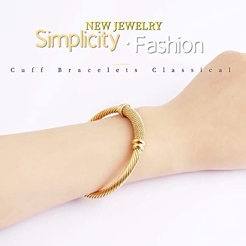 Cable Bracelet for Women Cuff Twisted Wire Vintage ladies bangle bracelets Elastic Adjustable Stainless Steel Jewelry With Gift Box3