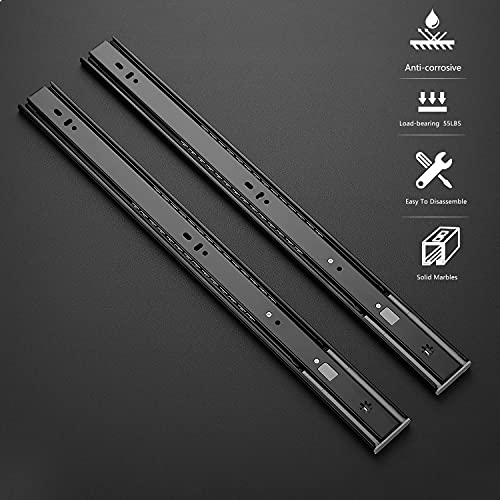 Image of Ravinte 20 Inch Soft Close Drawer Slides 1 Pairs 2 Pack Black Full Extension Ball Bearing Drawer Glide Side Mount