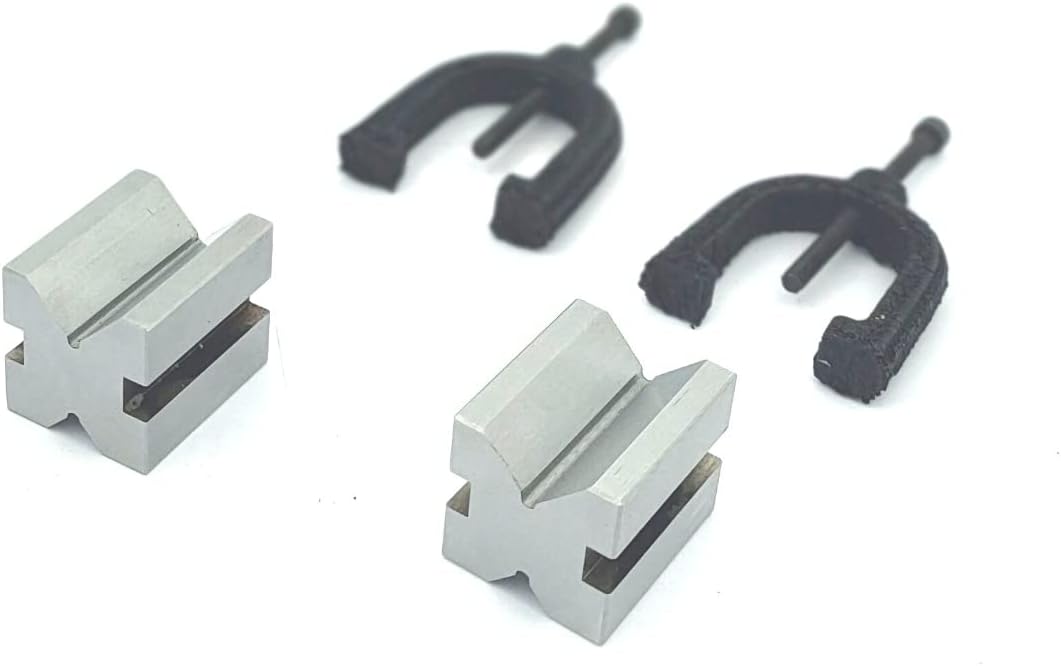 Hardened Steel V Block Set with Clamp 90 Degree Angle 1-5/8" x 1-1/4" x 1-1/4" Inch (40 x 32 x 32 mm) II Multi-use Gauge Gage Machinist Tool
