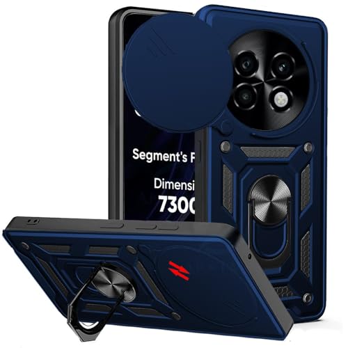 AESTMO Tough Armor Realme P1 Speed Bumper Back Case Cover | Ring Holder & Sliding Camera Shield Cover | 360 Degree Protection Back Case Cover for Realme P1 Speed (Blue)