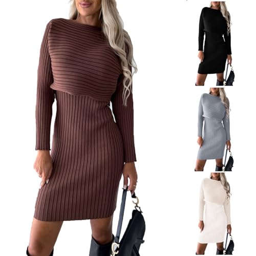 Saymany Damen Strickkleid Zweiteiliger Anzug Pullover Oberteil und Kleid Bodycon 2 Stück Set Sweater Midikleid Pullikleid Gestrickt Kleid Set Elegant...
