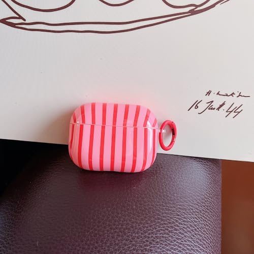 Image of MINSCOSE for AirPods Pro 2nd /1st Generation Clear Case,Cute Striped Aesthetic Pattern Design with Girly Keychain Ring,Soft TPU Protective Shockproof Cover with Cleaner Kit for Girls Women-Dark Pink