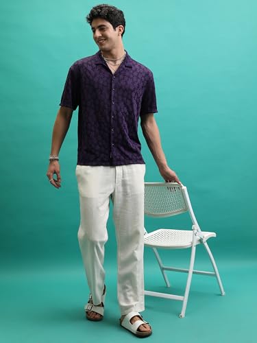 Image of Highlander Men's Regular Fit Shirts | Self Design | Half Sleeves | Spread Collar | Casual Shirts | Stylish Shirt