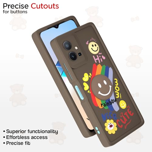 Image of Pikkme Back Cover for Vivo T1 5G / Vivo Y75 5G / iQOO Z6 5G | Soft Silicone| Cute Rainbow Smile & 3D Cartoon Flower Design | Shockproof Raised Camera Protection Bumper Case (Brown)