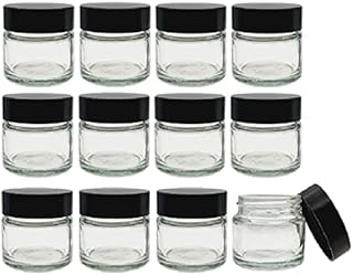 Avalon 15ml Clear Glass Jar with Black Lid ~ Pack of 12 ~ Refillable, Reusable ~ Perfect for Moisturisers, Small Beads, Grooming Products, Face and Body Balms, and More