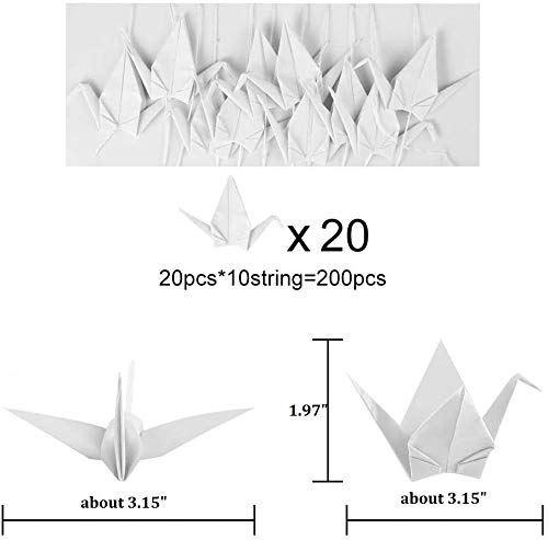 200pcs 10Strings White Origami Paper Crane Garlands for Spring Rustic Wedding Party Decorations Bridal Shower Origami Birds Streamers for Baby Shower/Engagement/Valentine's Day/Birthday Party by Lotus Mann - Used condition - Image 4