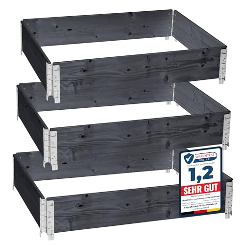 Garronda naturbelassene Hochbeete für Garten Palettenrahmen 120x80x20 cm Hochbeet Holz 3 Stück steckbar stapelbar faltbar für Pflanzen Blumen Kräuter Obst und Gemüse Anthrazit GD-0075