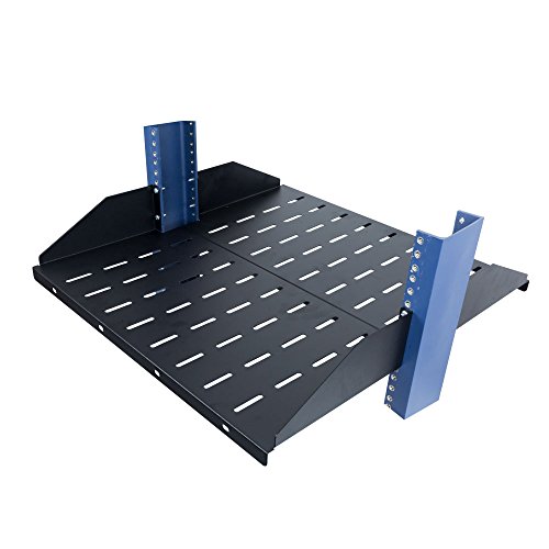 RackSolutions 2U Vented Cantilever Fixed 2 Piece Rack Shelf Center Weighted (Black) for 19