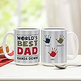 Personalized World's Best Dad Hands Down Custom Name Ceramic Coffee Mug Gifts For Dad Daddy From Son Daughter Gifts In Father's Day Birthday Holiday Christmas 11oz 15oz