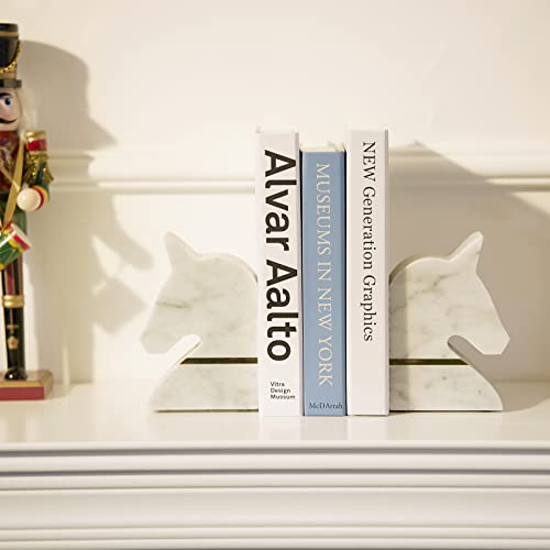 Phinilux Decorative Bookends, Horse Head Marble Statue For Home Decor, Animal Ornament Unicorn Sculpture Horse Art Figurine, Set Of 2 #TOP1