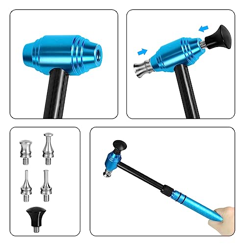 Image of LadyRosian 16PCS Car Paintless Dent Repair Tools Aluminum Dent Hammer with Knock Down Head Tap Kit Leveling Telescopic Hammer Set for Car Hail Damage Repair