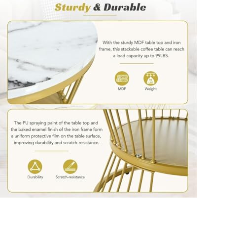 Image of The Round Coffee Table and The Stacking Tea Table with a Gold Metal Frame are Two Versatile Modern Center Tables That Look Great in Living Rooms (XS Black)