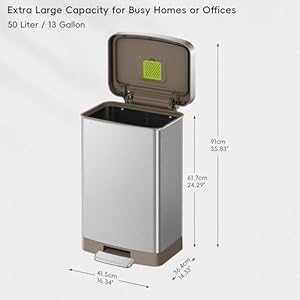 Ekohudsonmattestainless50liter132gallonsteptrashcanwithreartrashbagstoragecompartment Urban Country Home Decor Eko hudson matte stainless 50 liter132 gallon step trash can with rear trash bag storage compartment urban country home decor