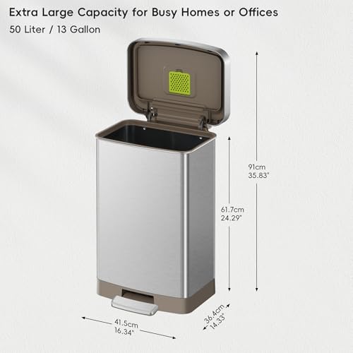 Ekohudsonmattestainless50liter132gallonsteptrashcanwithreartrashbagstoragecompartment Urban Country Home Decor Eko hudson matte stainless 50 liter132 gallon step trash can with rear trash bag storage compartment urban country home decor