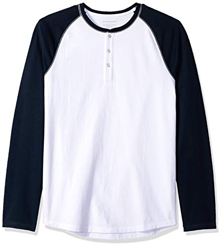 Amazon Essentials Men's Slim-Fit Long-sleeve Henley Shirt, White/Navy, Medium