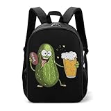 Pickle Playing Football Drinking Beer Cute Backpack Casual Daypack Travel Shoulder Bag for Women Men Funny Print
