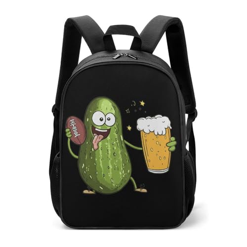 Pickle Playing Football Drinking Beer Cute Backpack Casual Daypack Travel Shoulder Bag for Women Men Funny Print