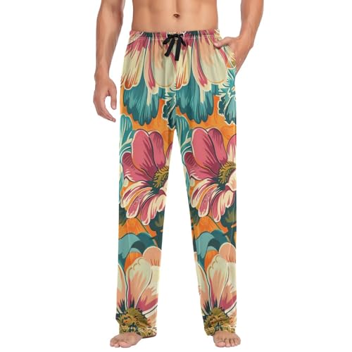 Lounge Pajama Pants for Men Vivid Mature Flowers Men's Sleep Bottoms Pants with Drawstring, S4