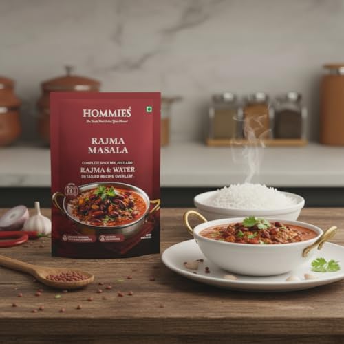 Image of Hommies Rajma Masala Curry Spice Mix | Ready to Cook in 15 Mins | Just Add Rajma & Water | Authentic Punjabi Curry Masala | Serves 4 | Bold & Flavorful Taste | No Preservatives | Pack of 4 (200g, 50g Each)