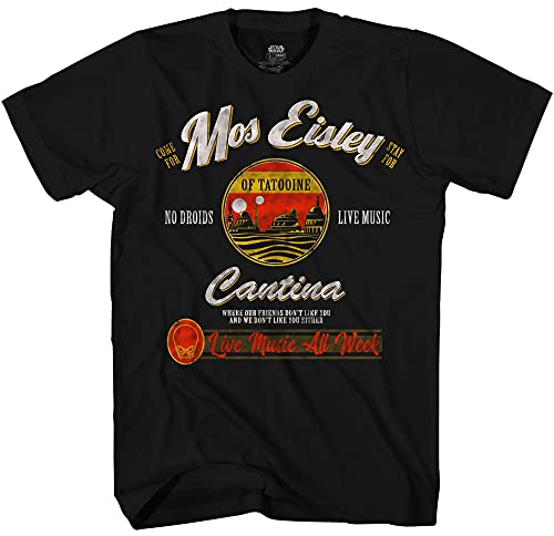 B&S Boutique Maglietta Uomo Mos Eisley Cantina | T-shirt Star Wars Tatooine Ispirata | Nera Taglia M