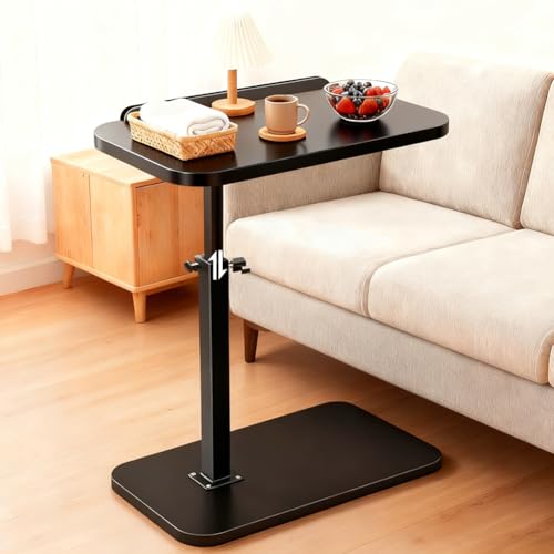 Mesa auxiliar en forma de C, giratoria 360°, mesa de salón, mesa de teléfono, mesa de sofá regulable en altura (45-80 cm) con tablero inclinable, pequeña mesa auxiliar para sofá, cama y espacios