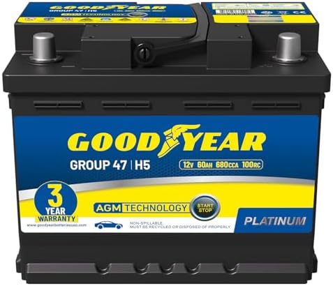 Goodyear 47-H5-AGM BCI Group Size 47 12V 60 AH, 100RC, 680 CCA Pl...