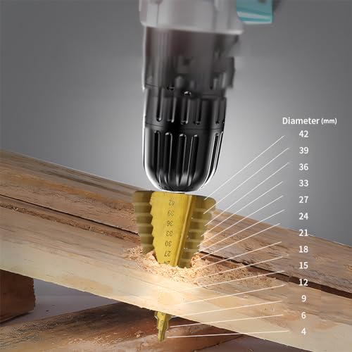Bohrer, 14 Stufen Hochgeschwindigkeits-Stahlkegelbohrer, 4–42 mm/0.16-1.65 inch HSS-Kegellochbohrer, Spiralnut-Schälbohrer für Holz, Kunststoff, Metall