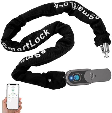 Anweller Fingerprint Bike Chain Lock, 3.3 ft Long Durable 0.31 inch Thick Heavy Duty Anti-Theft Weatherproof, Biometric Smart Lock for Bike, Motorcycle, Scooter, Moped, Outdoor Fence & Gate, Black