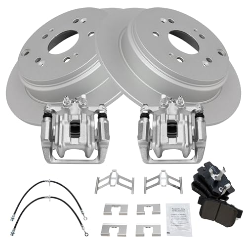 Image of TRQ Rear Brake Pad & Rotor Kit Semi-Metallic Premium G-Coated Compatible with 2010-2012 Acura RDX